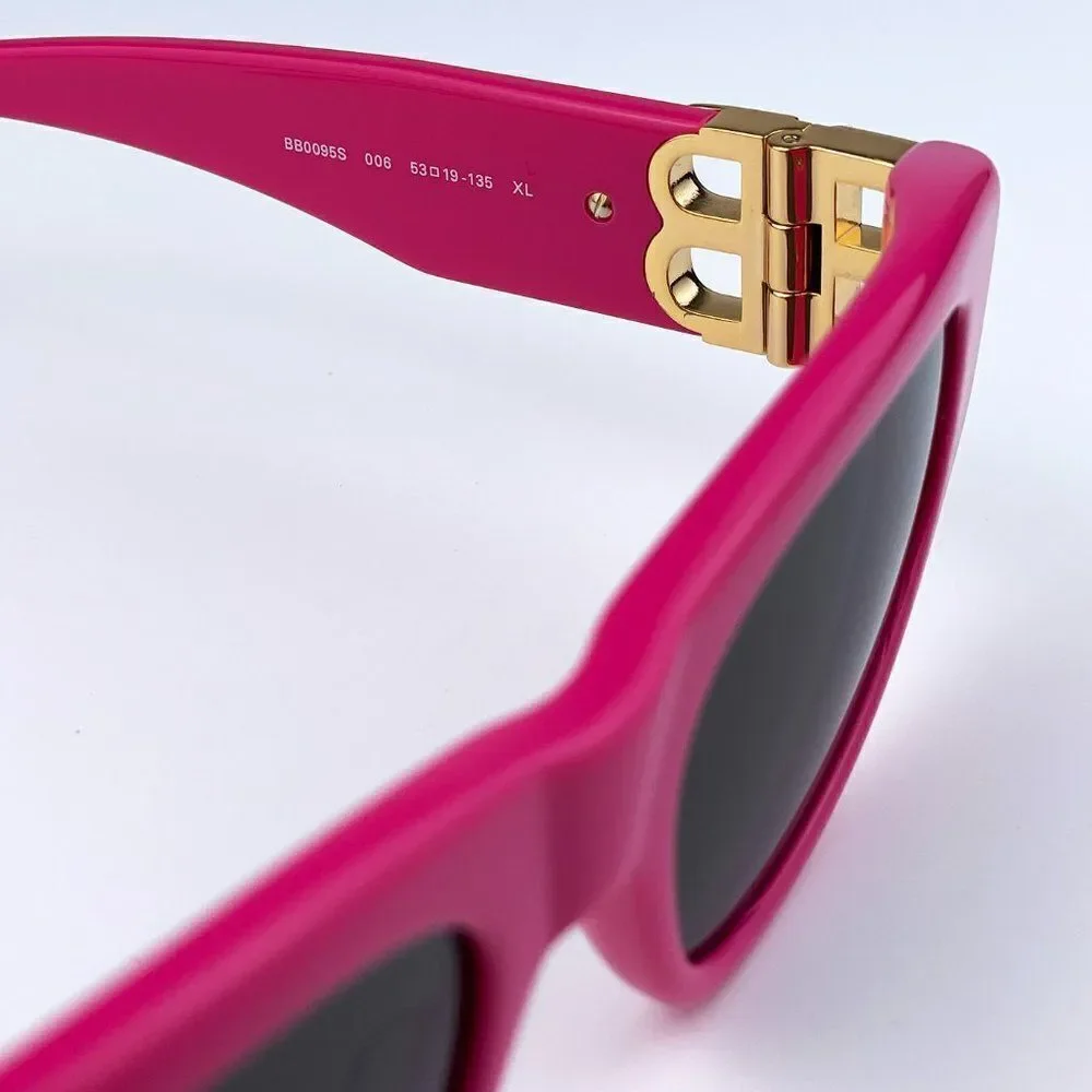 SALE! NEW Balenciaga BB0095S 006 Pink Gold Logo Grey Cat Eye Unisex Sunglasses